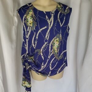 Soho Jeans. Unique Elegant Blue Chain/Belt & Floral Print Women's Top  Size L
